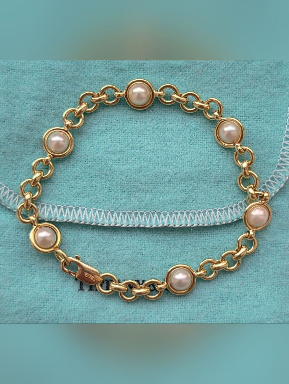 Tiffany & Co. 18k Yellow Gold Pearl Vintage Bracelet